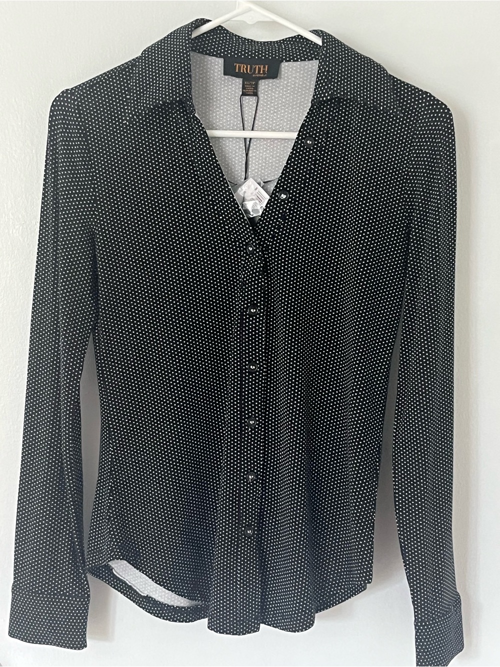 TRUTH By Republic Black and White Polka Dot Button-Down Blouse